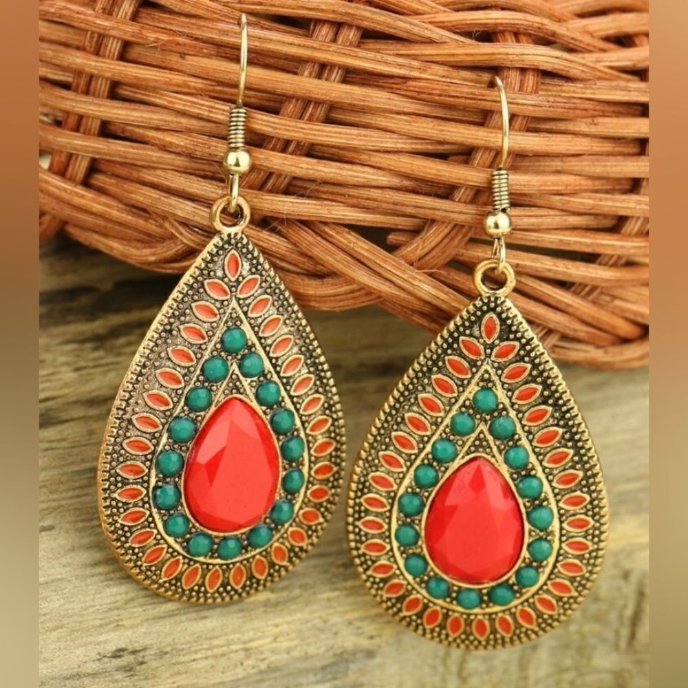 🔅 🆕 🔅✨BoHo Red Blue Water 💧 Drop Earrings 🔅✨